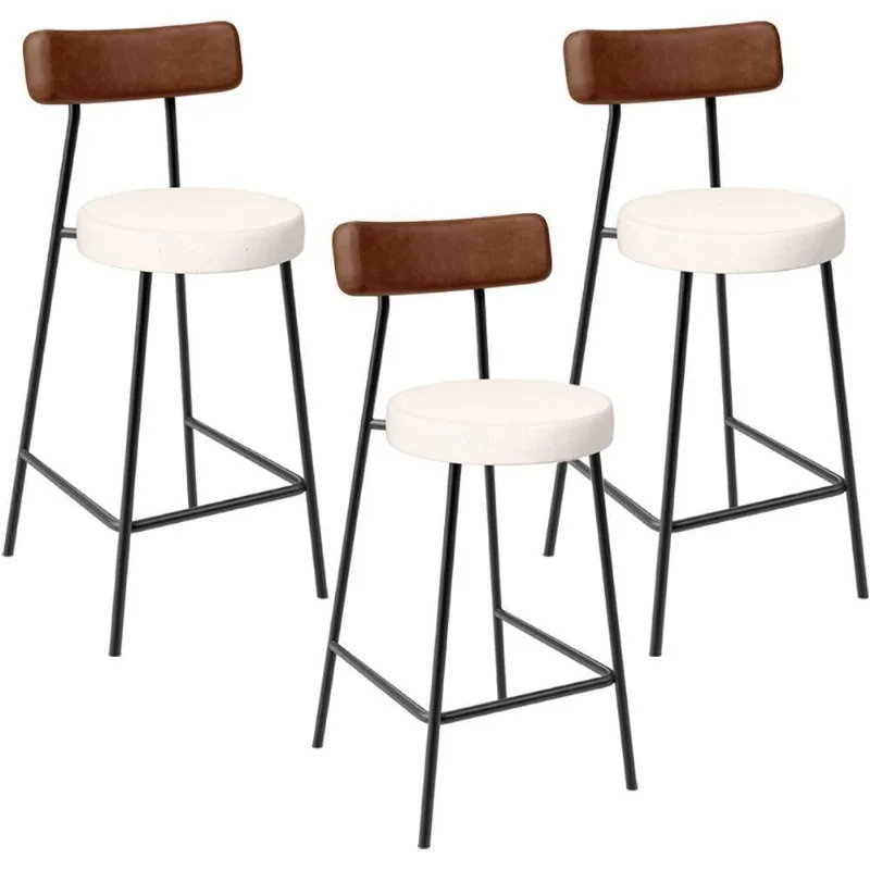 Kit 03 Banquetas Baixa Cozinha Sala De Jantar Milão L02 Couríssimo Marrom Linho Cru - Lyam Decor