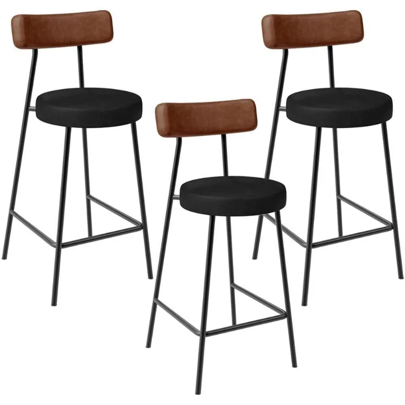 Kit 03 Banquetas Baixa Cozinha Sala Jantar Bancada Milão L02 Couríssimo Marrom Preto - Lyam Decor