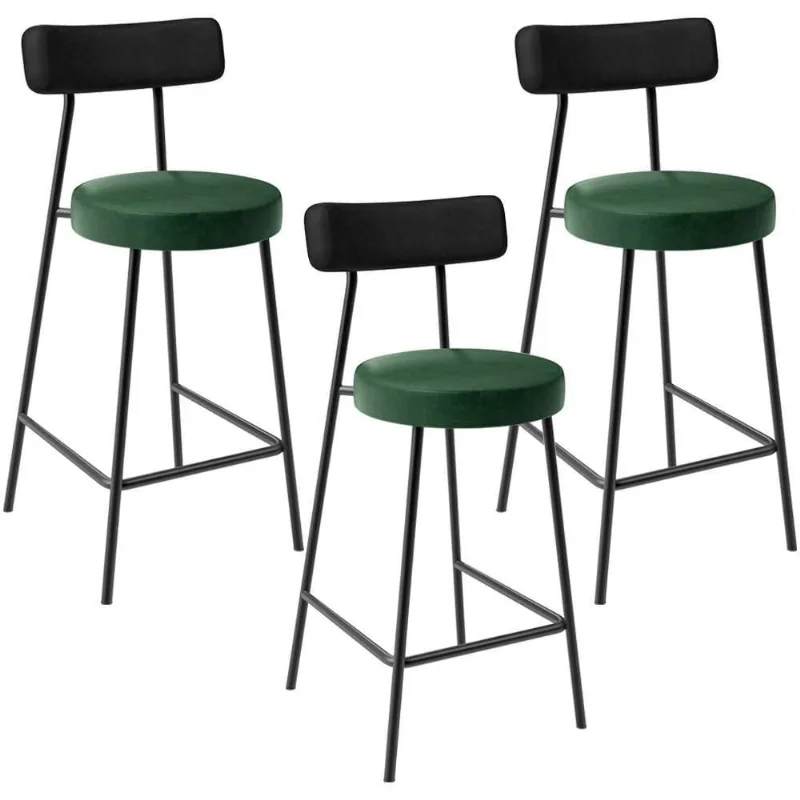 Kit 03 Banquetas Baixa Cozinha Sala Jantar Bancada Milão L02 Couríssimo Preto Verde - Lyam Decor - Lyam Decor