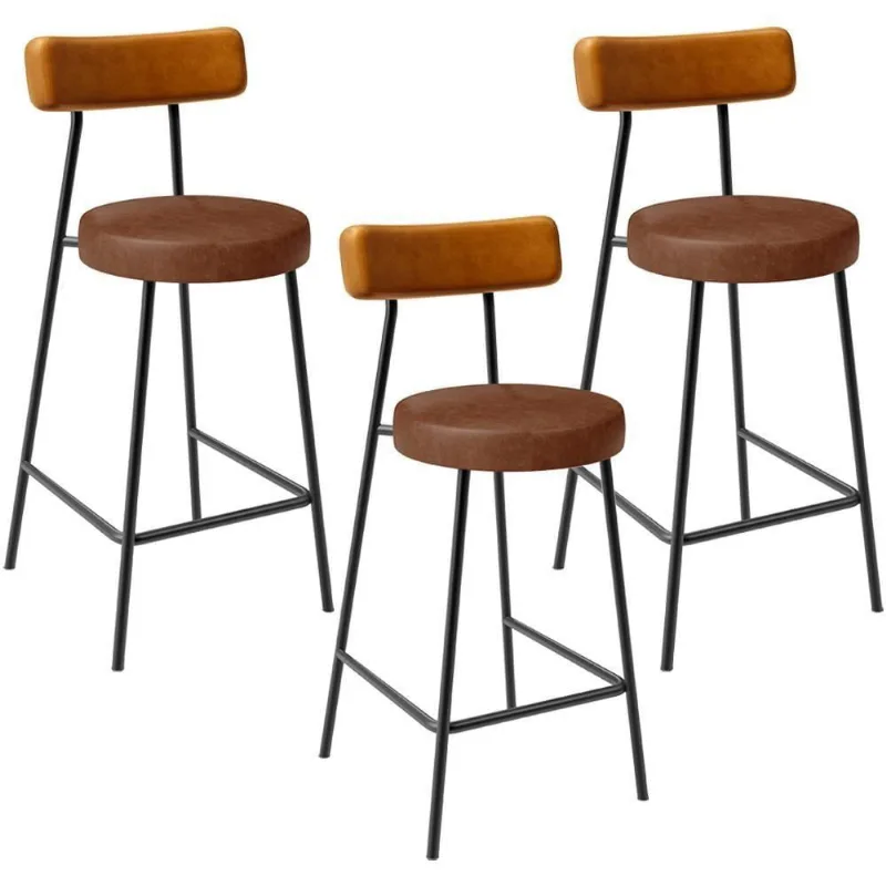 Kit 03 Banquetas Baixa Cozinha Sala Jantar Bancada Milão L02 Couríssimo Whisky Marrom - Lyam Decor