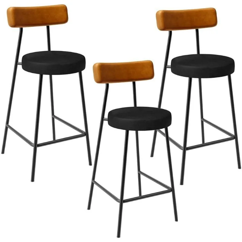 Kit 03 Banquetas Baixa Cozinha Sala Jantar Bancada Milão L02 Couríssimo Whisky Preto - Lyam Decor