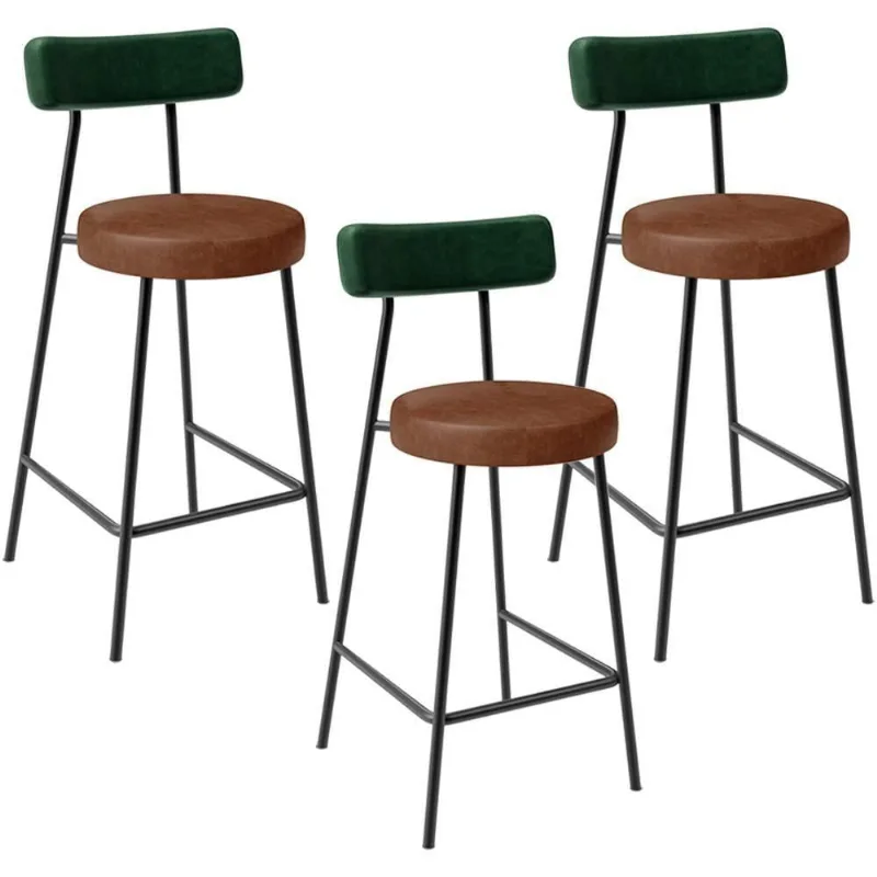 Kit 03 Banquetas Baixa Cozinha Sala Jantar Bancada Milão L02 Facto Verde Musgo Marrom - Lyam Decor