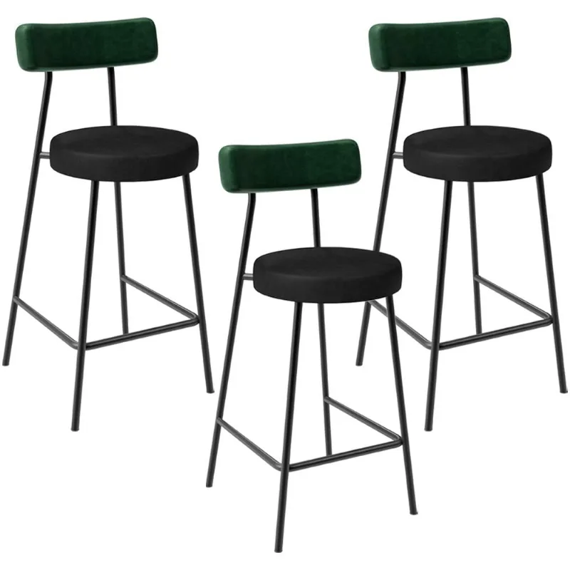 Kit 03 Banquetas Baixa Bar Cozinha Sala De Jantar Milão L02 Facto Verde Musgo Preto - Lyam Decor