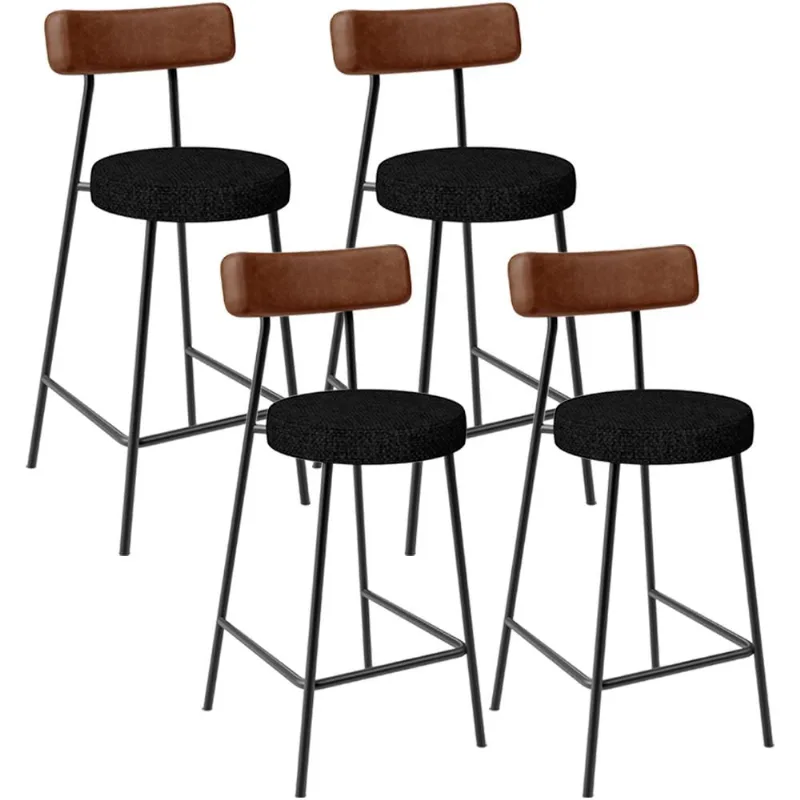 Kit 04 Banquetas Baixa Cozinha Sala De Jantar Milão L02 Couríssimo Marrom Linho Chumbo - Lyam Decor