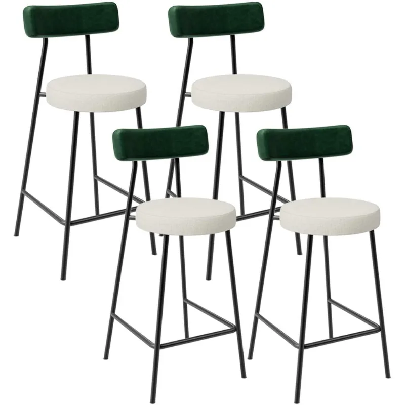 Kit 04 Banquetas Baixa Bar Cozinha E Sala Jantar Milão L02 Facto Verde Linho Champagne - Lyam Decor