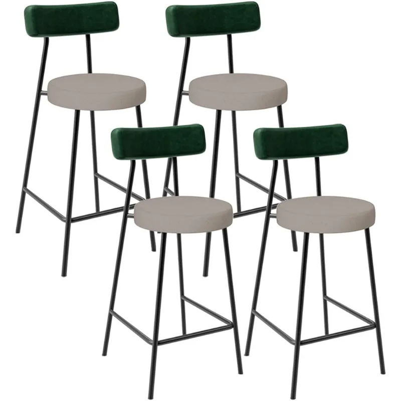 Kit 04 Banquetas Baixa Cozinha E Sala Jantar Bancada Milão L02 Facto Verde Linho Bege - Lyam Decor