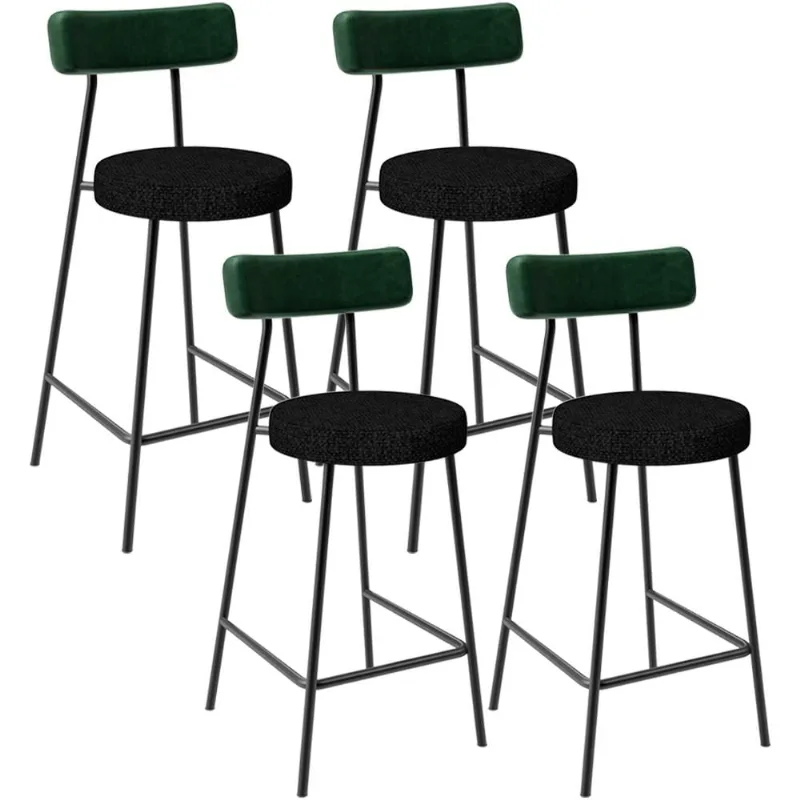 Kit 04 Banquetas Baixa Bar Cozinha E Sala De Jantar Milão L02 Facto Verde Linho Chumbo - Lyam Decor