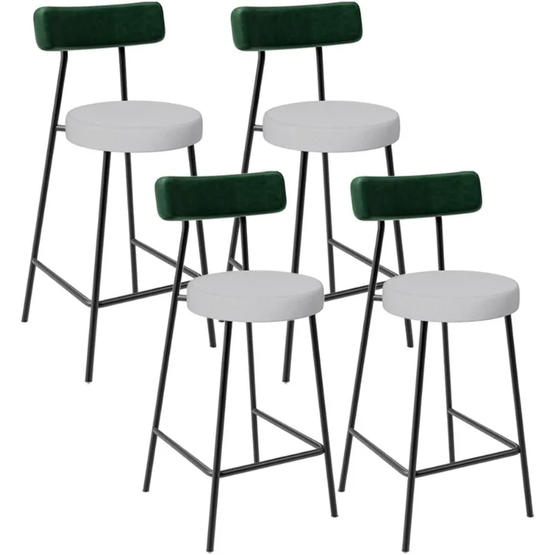 Kit 04 Banquetas Baixa Bar Cozinha E Sala De Jantar Milão L02 Facto Verde Linho Cinza - Lyam Decor