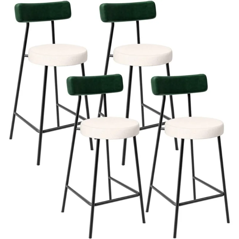 Kit 04 Banquetas Baixa Bar Cozinha E Sala De Jantar Milão L02 Facto Verde Linho Cru - Lyam Decor