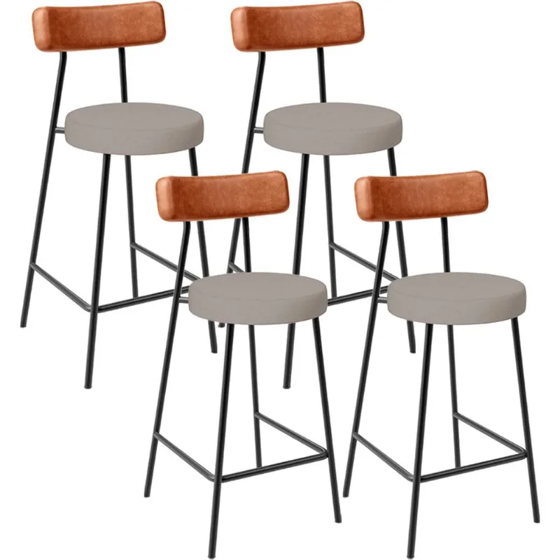 Kit 04 Banquetas Baixa Bar Cozinha Sala Jantar Milão L02 Couríssimo Camel Linho Bege - Lyam Decor