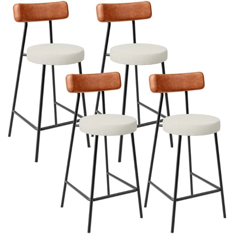 Kit 04 Banquetas Baixa Cozinha Sala Jantar Milão L02 Couríssimo Camel Linho Champagne - Lyam Decor