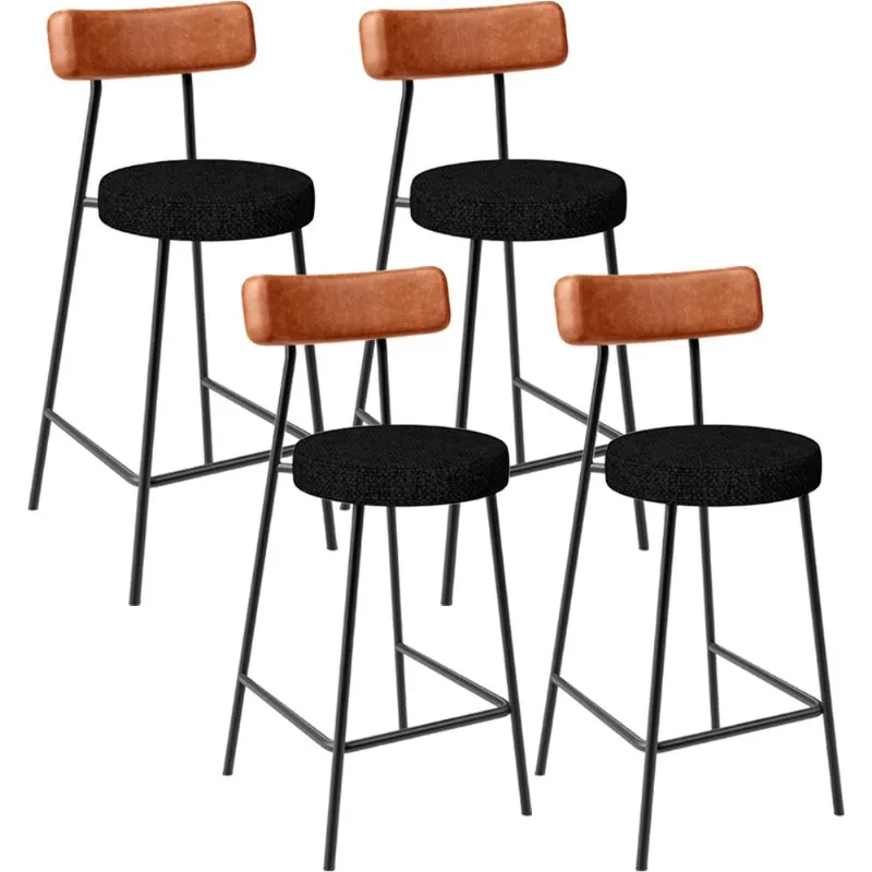 Kit 04 Banquetas Baixa Cozinha Sala Jantar Bancada Milão L02 Couríssimo Camel Linho Chumbo - Lyam Decor