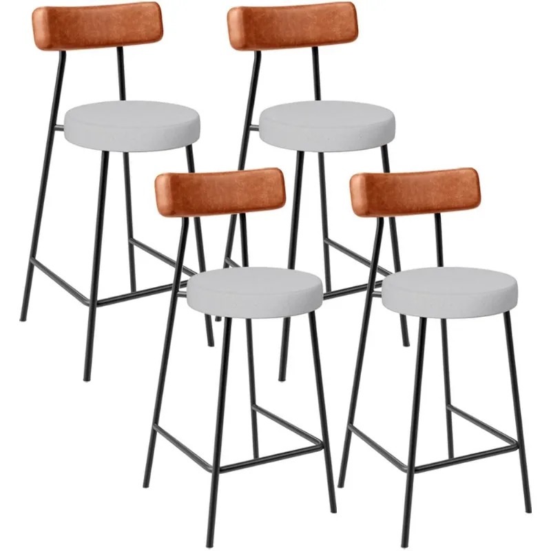 Kit 04 Banquetas Baixa Bar Cozinha Sala Jantar Milão L02 Couríssimo Camel Linho Cinza - Lyam Decor