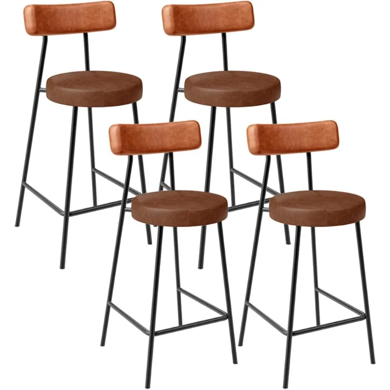 Kit 04 Banquetas Baixa Cozinha Sala Jantar Bancada Milão L02 Couríssimo Camel Marrom - Lyam Decor