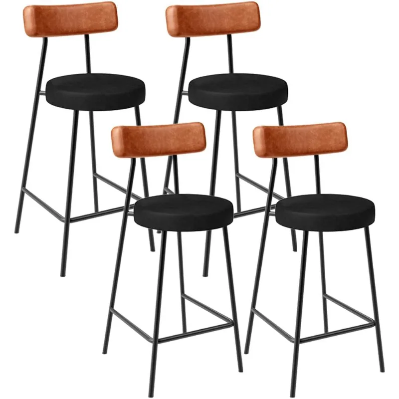 Kit 04 Banquetas Baixa Cozinha Sala Jantar Bancada Milão L02 Couríssimo Camel Preto - Lyam Decor