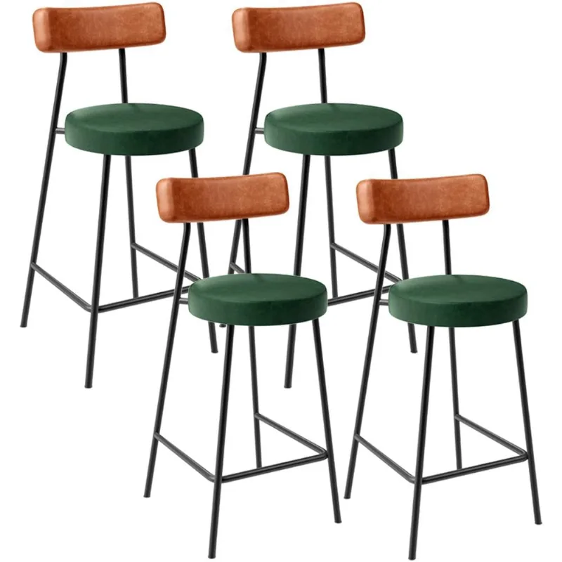 Kit 04 Banquetas Baixa Cozinha Sala Jantar Bancada Milão L02 Couríssimo Camel Verde - Lyam Decor - Lyam Decor