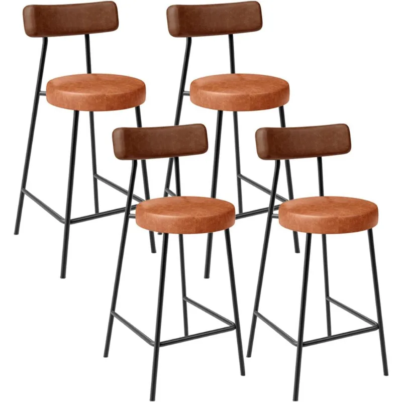 Kit 04 Banquetas Baixa Cozinha Sala Jantar Bancada Milão L02 Couríssimo Marrom Camel - Lyam Decor