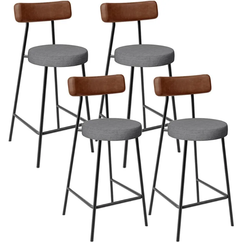 Kit 04 Banquetas Baixa Cozinha Jantar Milão L02 Couríssimo Marrom Linho Cinza Escuro - Lyam Decor