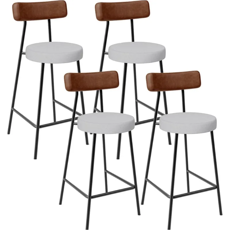 Kit 04 Banquetas Baixa Cozinha Sala De Jantar Milão L02 Couríssimo Marrom Linho Cinza - Lyam Decor