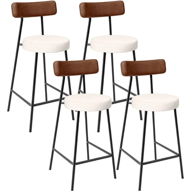 Kit 04 Banquetas Baixa Cozinha Sala De Jantar Milão L02 Couríssimo Marrom Linho Cru - Lyam Decor