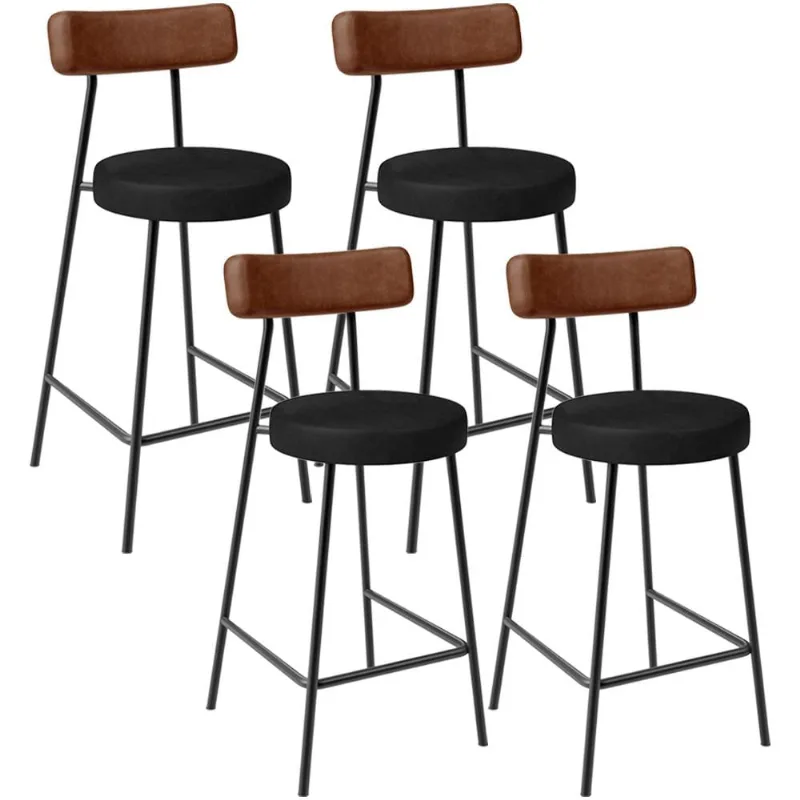 Kit 04 Banquetas Baixa Cozinha Sala Jantar Bancada Milão L02 Couríssimo Marrom Preto - Lyam Decor