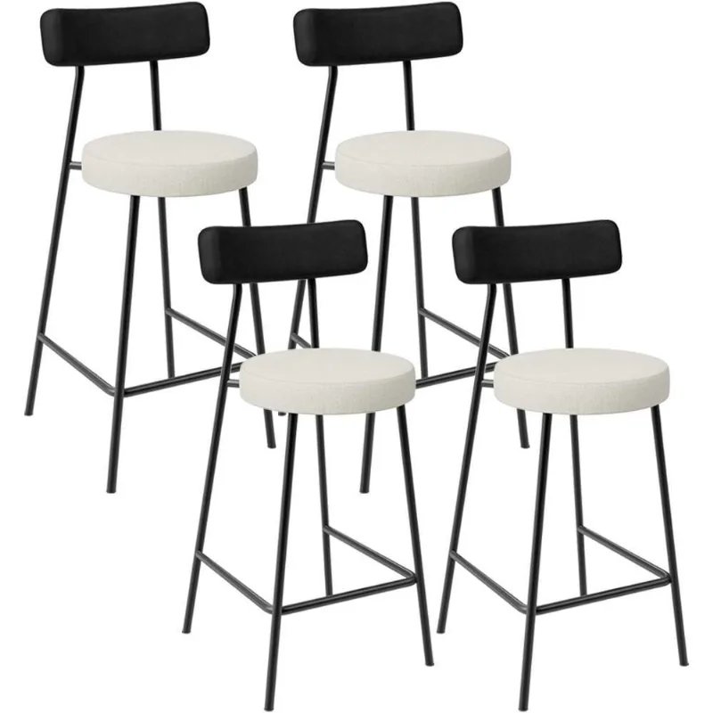 Kit 04 Banquetas Baixa Cozinha Sala Jantar Milão L02 Couríssimo Preto Linho Champagne - Lyam Decor