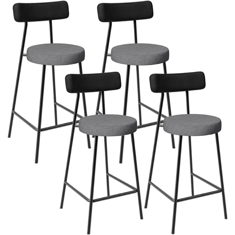 Kit 04 Banquetas Baixa Cozinha Jantar Milão L02 Couríssimo Preto Linho Cinza Escuro - Lyam Decor