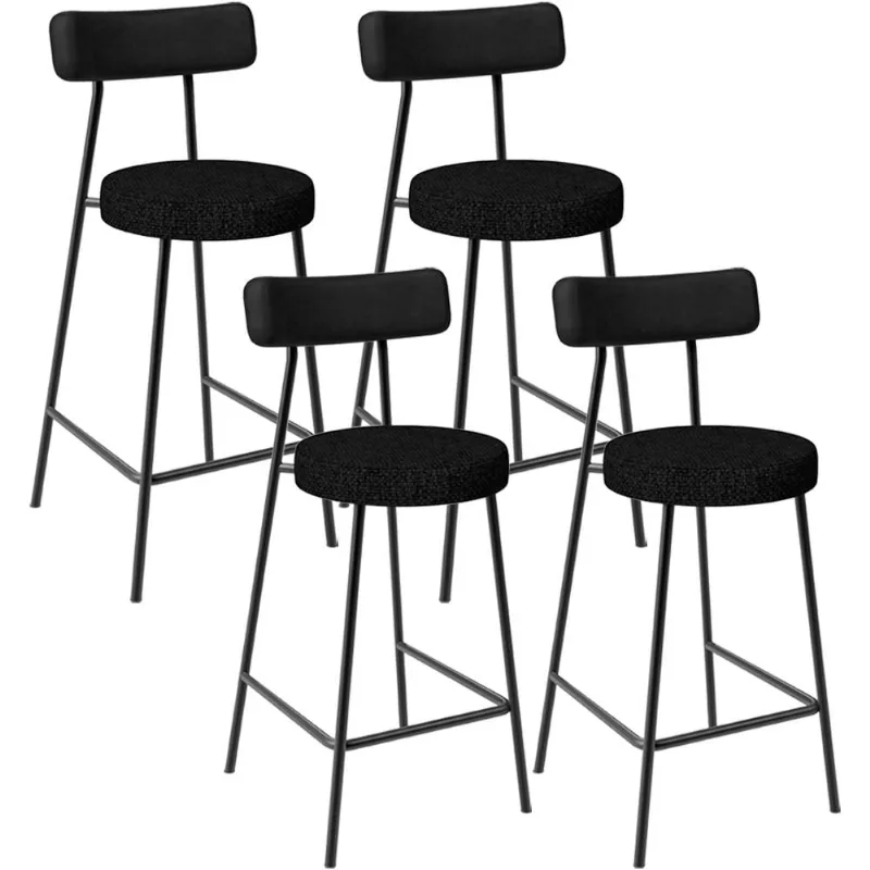 Kit 04 Banquetas Baixa Cozinha Sala Jantar Bancada Milão L02 Couríssimo Preto Linho Chumbo - Lyam Decor