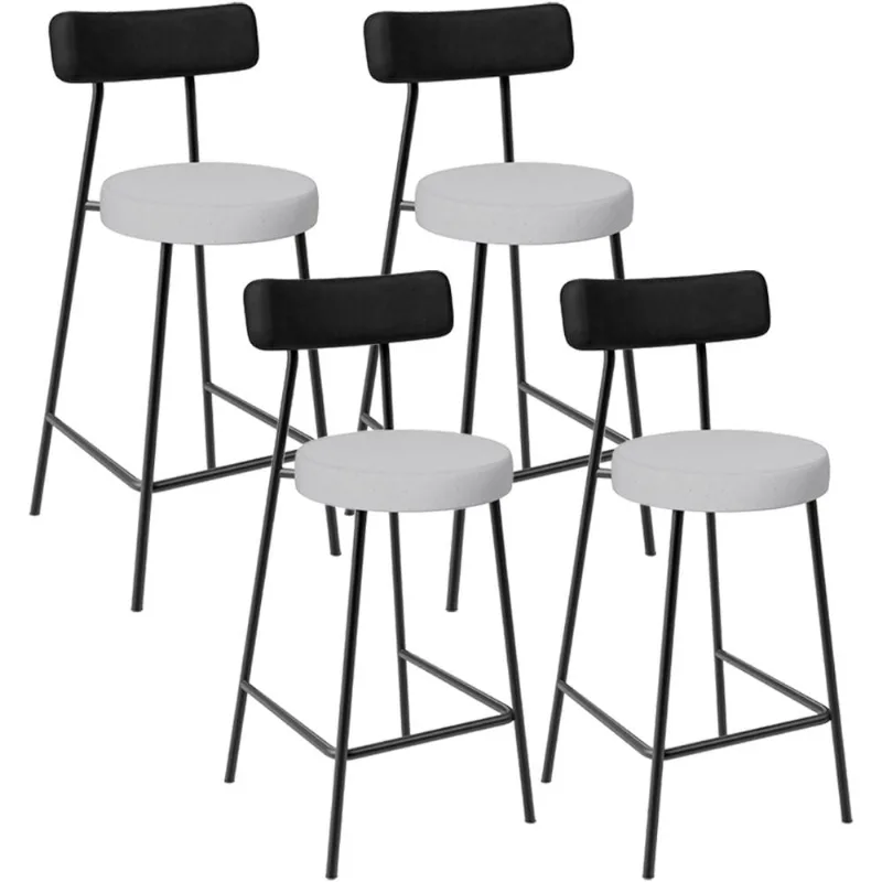 Kit 04 Banquetas Baixa Bar Cozinha Sala Jantar Milão L02 Couríssimo Preto Linho Cinza - Lyam Decor