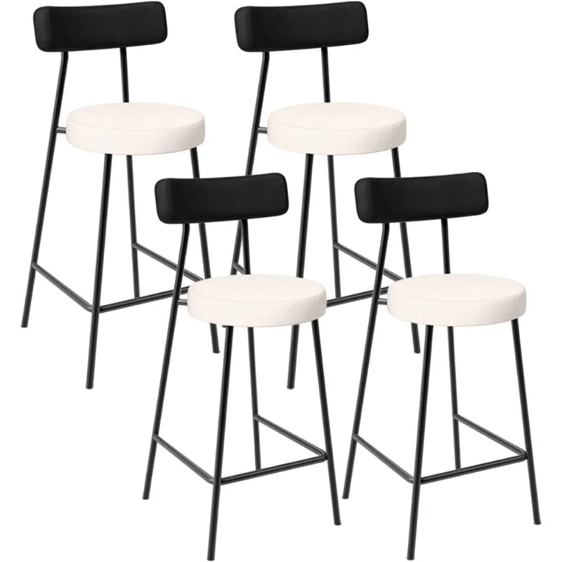 Kit 04 Banquetas Baixa Cozinha Sala Jantar Bancada Milão L02 Couríssimo Preto Linho Cru - Lyam Decor