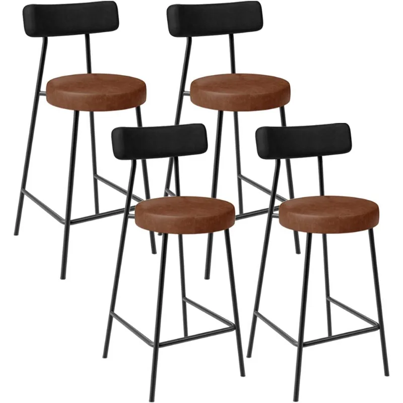 Kit 04 Banquetas Baixa Cozinha Sala Jantar Bancada Milão L02 Couríssimo Preto Marrom - Lyam Decor