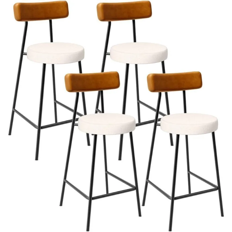 Kit 04 Banquetas Baixa Cozinha Sala Jantar Bancada Milão L02 Couríssimo Whisky Linho Cru - Lyam Decor