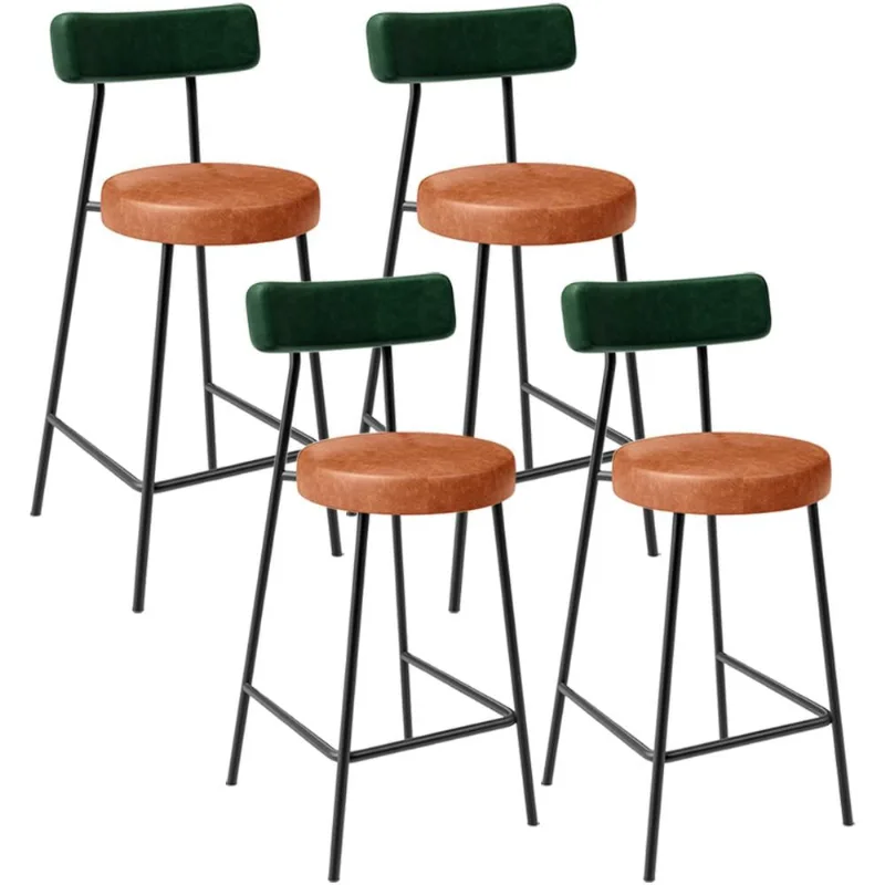 Kit 04 Banquetas Baixa Cozinha Sala Jantar Bancada Milão L02 Facto Verde Musgo Camel - Lyam Decor