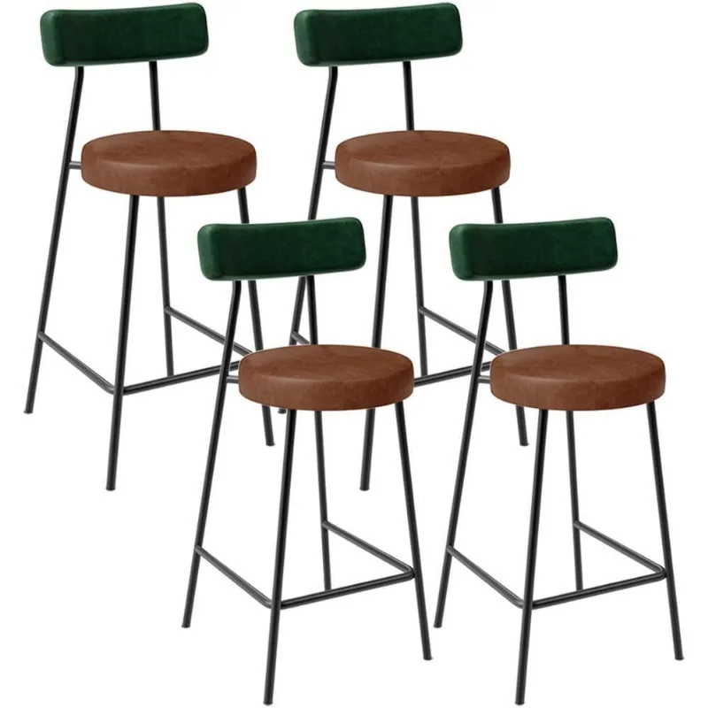 Kit 04 Banquetas Baixa Cozinha Sala Jantar Bancada Milão L02 Facto Verde Musgo Marrom - Lyam Decor