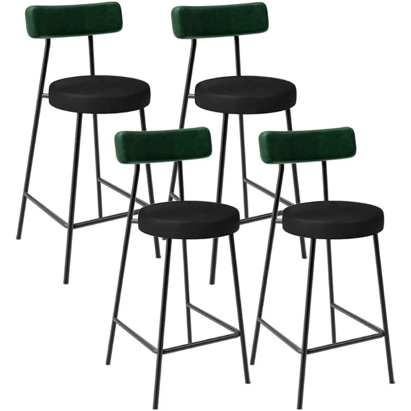 Kit 04 Banquetas Baixa Bar Cozinha Sala De Jantar Milão L02 Facto Verde Musgo Preto - Lyam Decor
