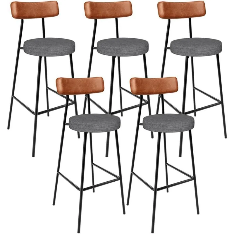 Kit 05 Banquetas Alta Bar Cozinha Sala Jantar Milão L02 Couríssimo Camel Cinza Escuro - Lyam Decor - Lyam Decor