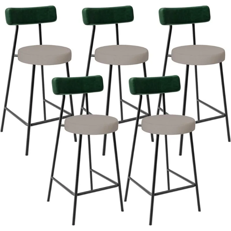 Kit 05 Banquetas Baixa Cozinha E Sala Jantar Bancada Milão L02 Facto Verde Linho Bege - Lyam Decor - Lyam Decor