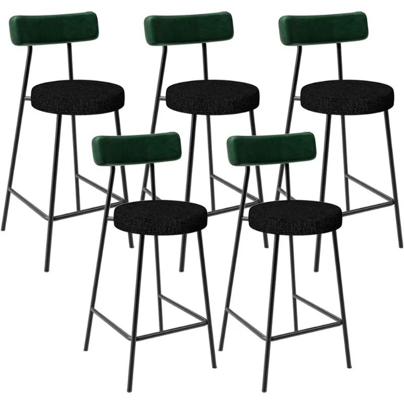 Kit 05 Banquetas Baixa Bar Cozinha E Sala De Jantar Milão L02 Facto Verde Linho Chumbo - Lyam Decor