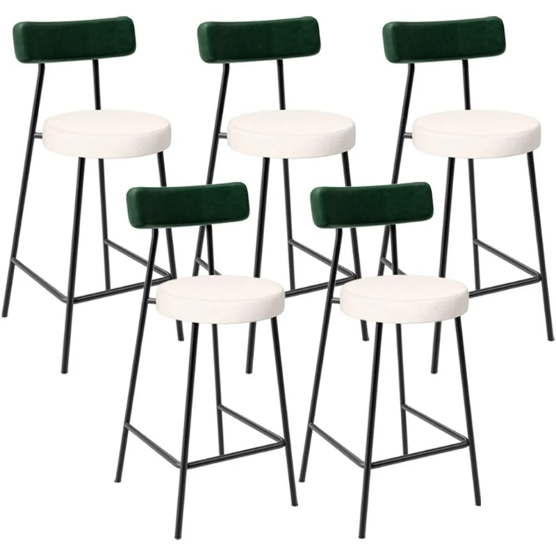 Kit 05 Banquetas Baixa Bar Cozinha E Sala De Jantar Milão L02 Facto Verde Linho Cru - Lyam Decor