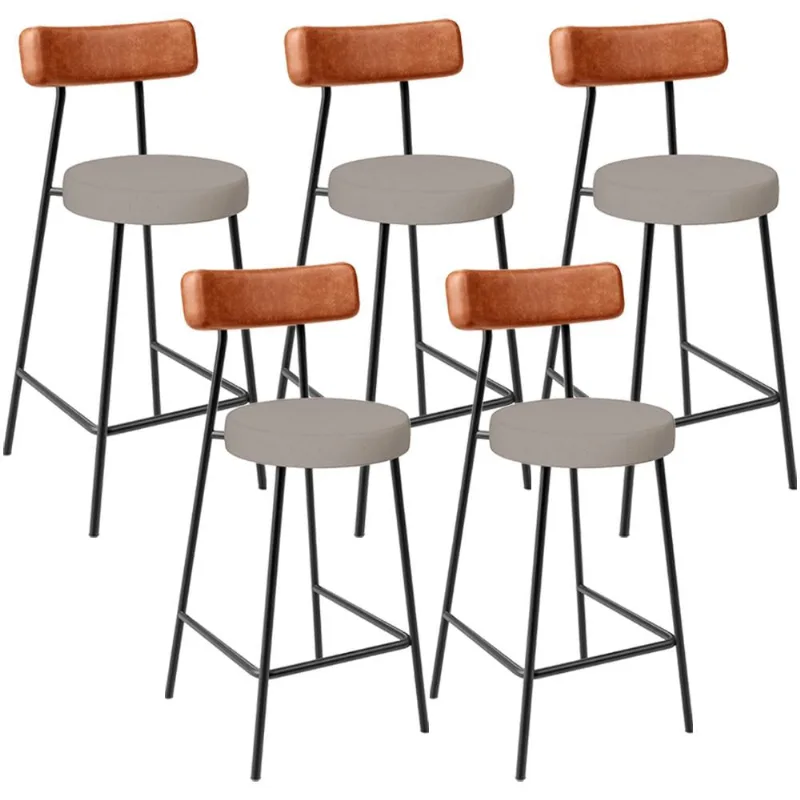 Kit 05 Banquetas Baixa Bar Cozinha Sala Jantar Milão L02 Couríssimo Camel Linho Bege - Lyam Decor