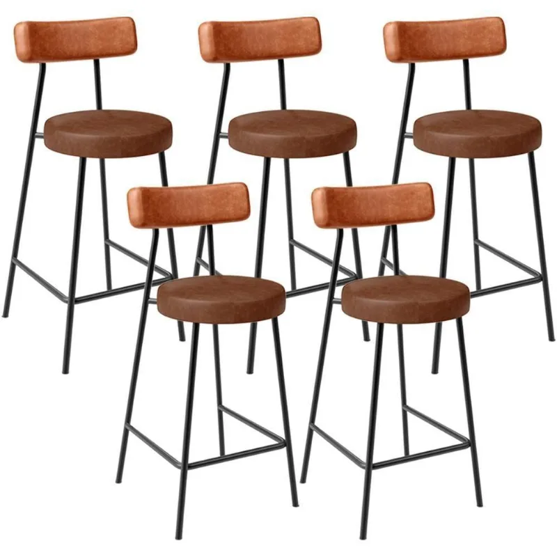 Kit 05 Banquetas Baixa Cozinha Sala Jantar Bancada Milão L02 Couríssimo Camel Marrom - Lyam Decor - Lyam Decor