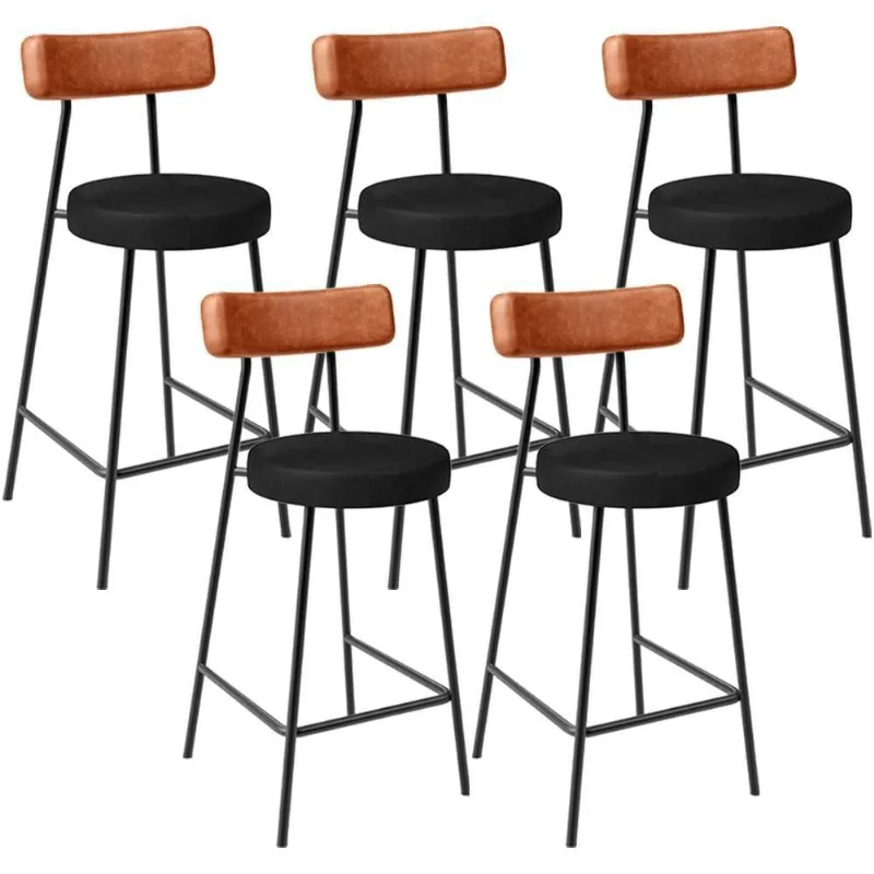 Kit 05 Banquetas Baixa Cozinha Sala Jantar Bancada Milão L02 Couríssimo Camel Preto - Lyam Decor - Lyam Decor