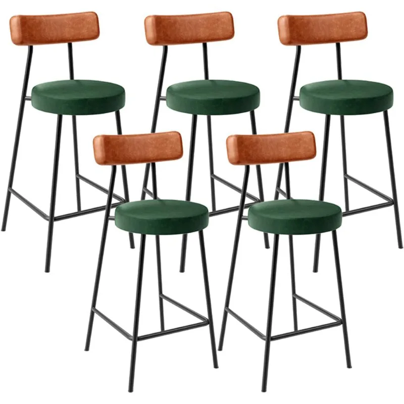 Kit 05 Banquetas Baixa Cozinha Sala Jantar Bancada Milão L02 Couríssimo Camel Verde - Lyam Decor
