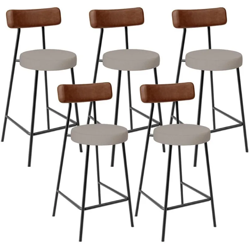 Kit 05 Banquetas Baixa Cozinha Sala De Jantar Milão L02 Couríssimo Marrom Linho Bege - Lyam Decor - Lyam Decor
