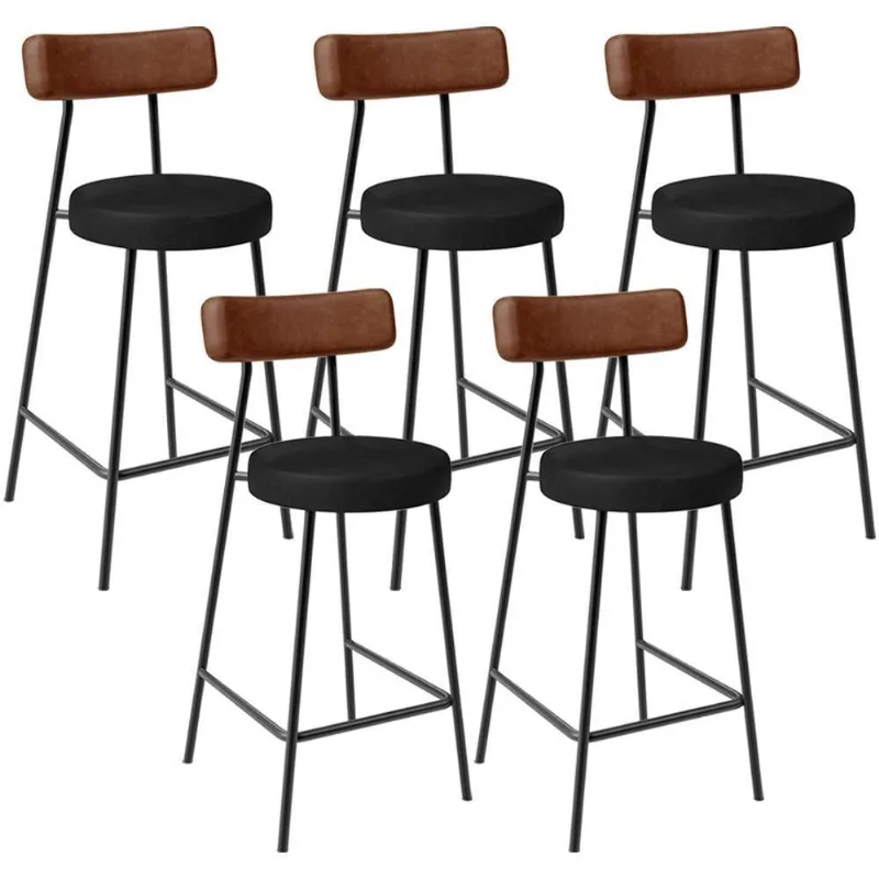 Kit 05 Banquetas Baixa Cozinha Sala Jantar Bancada Milão L02 Couríssimo Marrom Preto - Lyam Decor - Lyam Decor