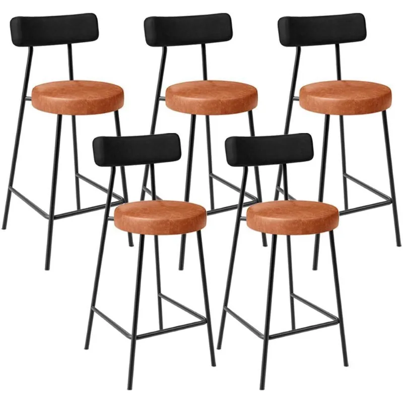 Kit 05 Banquetas Baixa Cozinha Sala Jantar Bancada Milão L02 Couríssimo Preto Camel - Lyam Decor - Lyam Decor