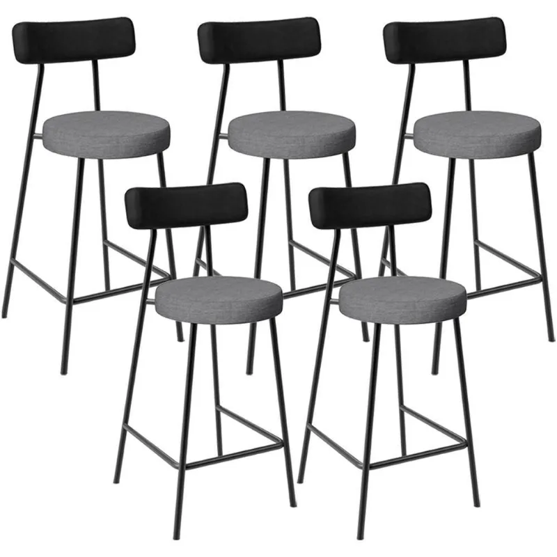 Kit 05 Banquetas Baixa Cozinha Jantar Milão L02 Couríssimo Preto Linho Cinza Escuro - Lyam Decor - Lyam Decor