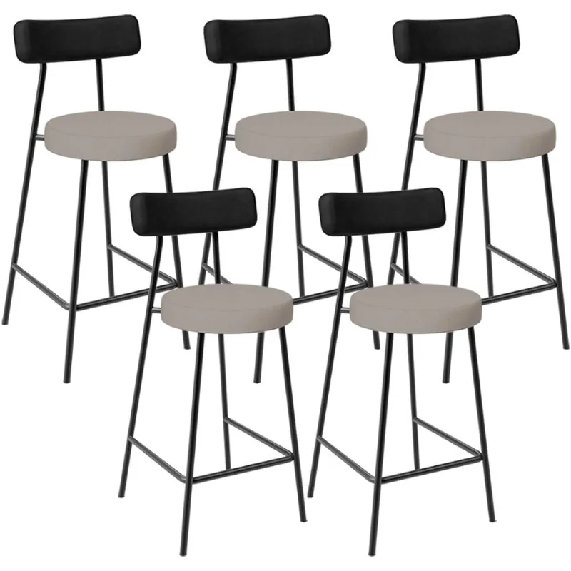 Kit 05 Banquetas Baixa Bar Cozinha Sala Jantar Milão L02 Couríssimo Preto Linho Bege - Lyam Decor