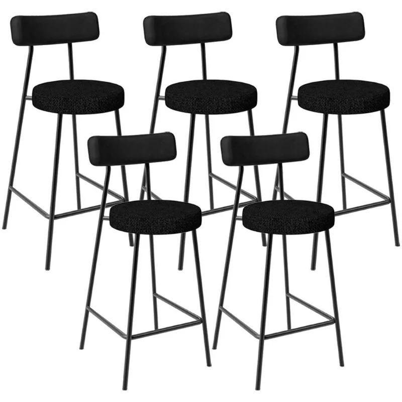 Kit 05 Banquetas Baixa Cozinha Sala Jantar Bancada Milão L02 Couríssimo Preto Linho Chumbo - Lyam Decor