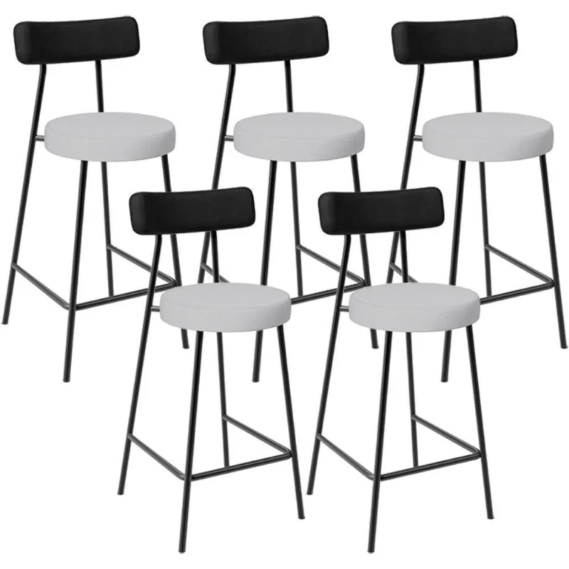 Kit 05 Banquetas Baixa Bar Cozinha Sala Jantar Milão L02 Couríssimo Preto Linho Cinza - Lyam Decor - Lyam Decor